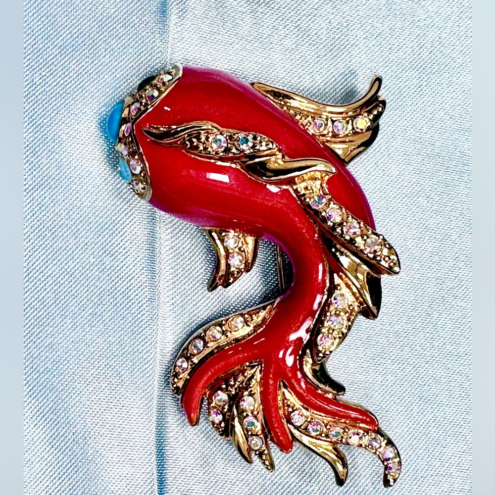 VINTAGE SIGNED ROXANNE ASSOULIN KOI GOLDFISH BROOCH - Picture 6 of 13